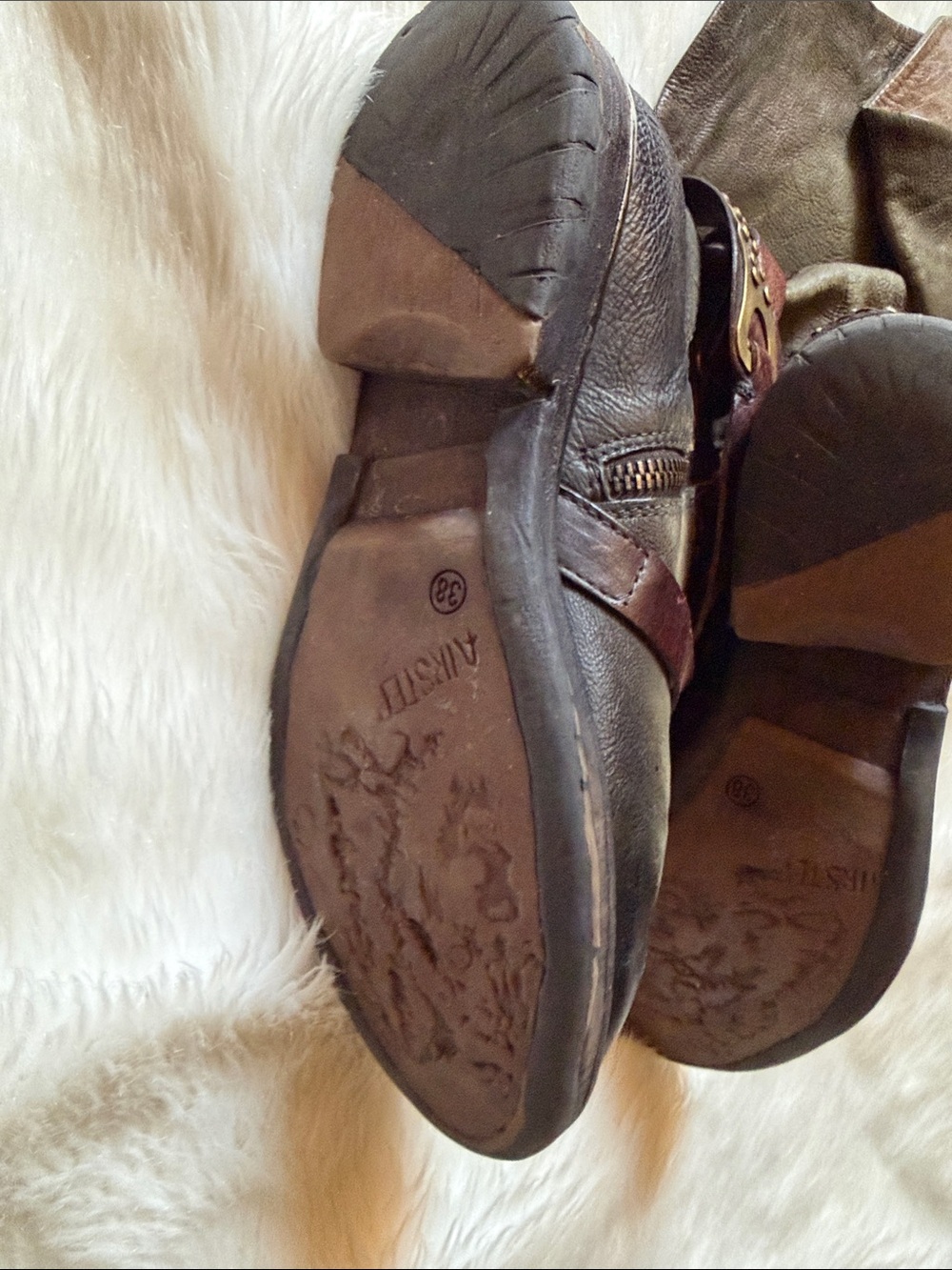 Olive Green & Brown Leather Studded Harness Boots - Picture 3 of 5